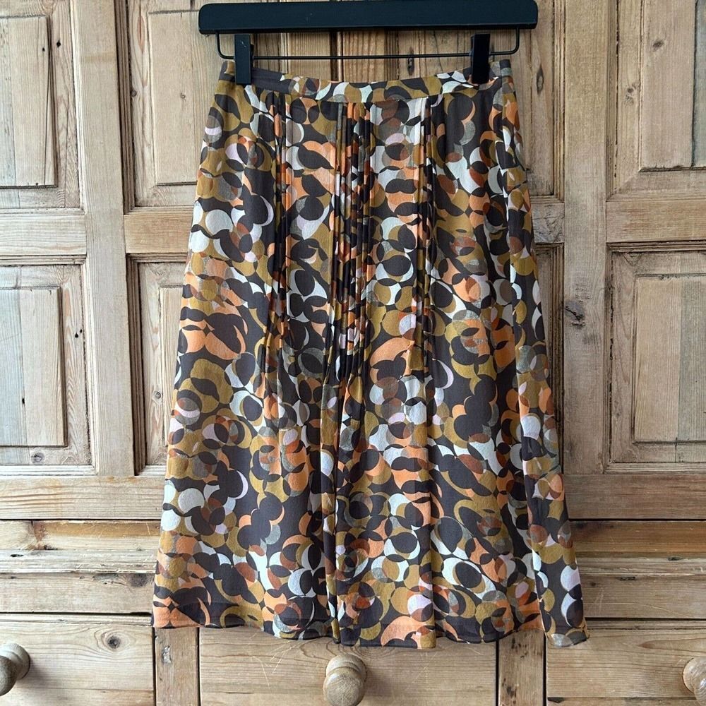 Rene Lezard‎ Womens Vintage Size 34 Silk Skirt Brown Orange Dotted Modern Lined